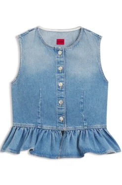 Ärmellose Regular-Fit Bluse aus Denim mit Schößchen
