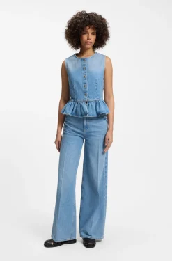 Ärmellose Regular-Fit Bluse aus Denim mit Schößchen