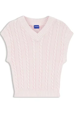 Ärmelloser Pullover aus Baumwolle mit Zopfmuster