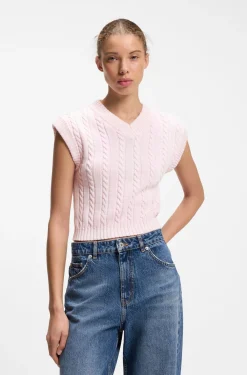 Ärmelloser Pullover aus Baumwolle mit Zopfmuster