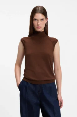 Ärmelloser Pullover aus Merinowolle mit Stehkragen