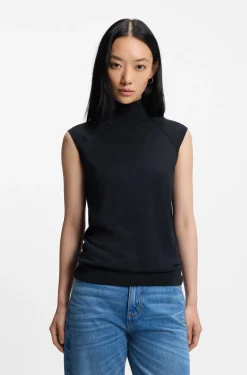 Ärmelloser Pullover aus Merinowolle mit Stehkragen