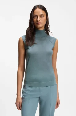 Ärmelloser Pullover aus Merinowolle mit Stehkragen