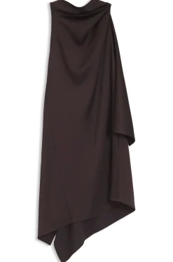 Ärmelloses asymmetrisches Kleid aus drapiertem Sable-Satin
