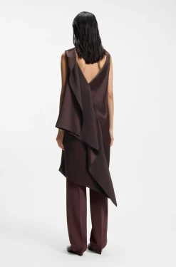 Ärmelloses asymmetrisches Kleid aus drapiertem Sable-Satin