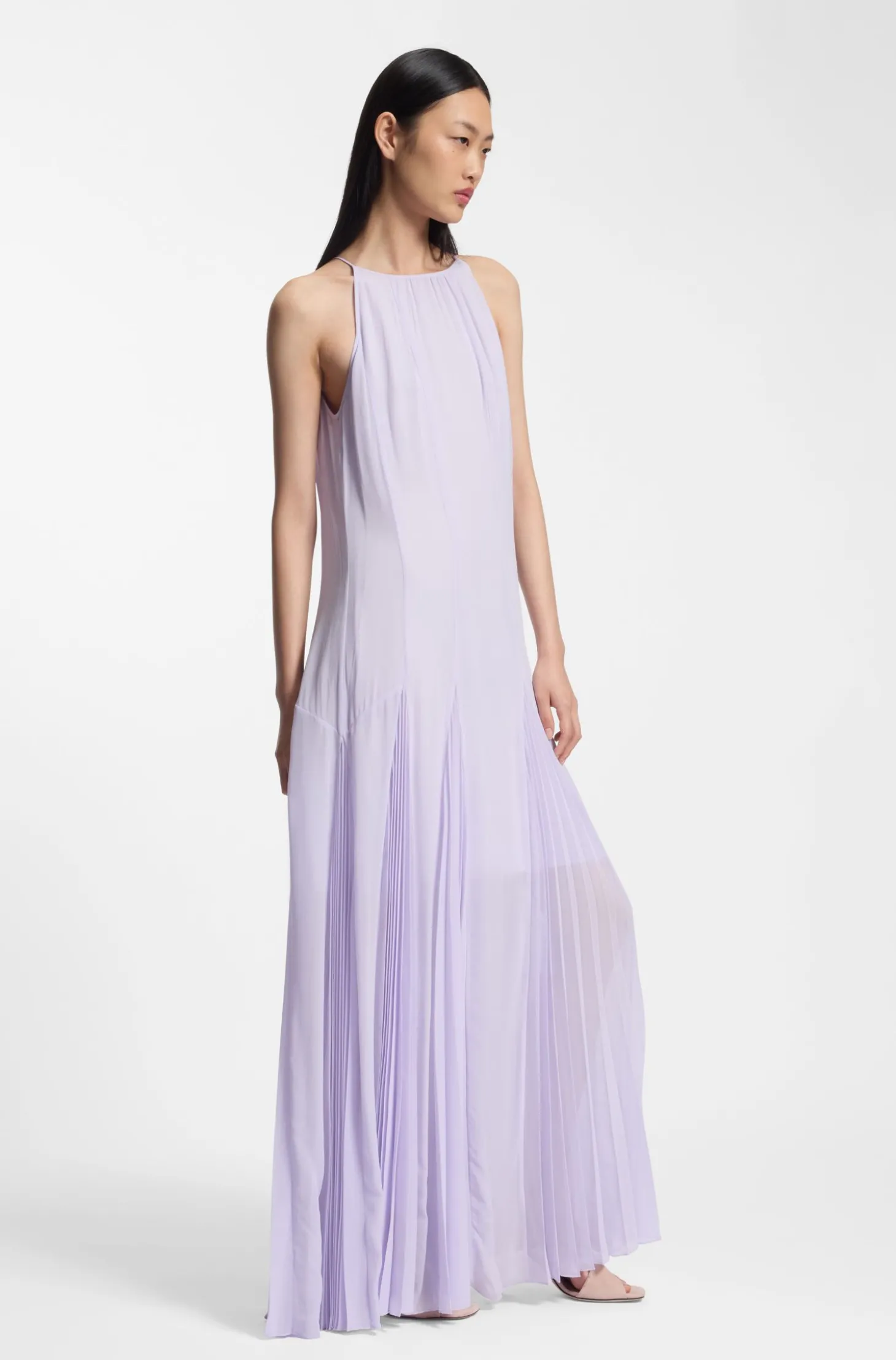 Ärmelloses Kleid mit Plissee-Rockeinsätzen
