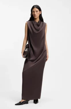 Ärmelloses Maxikleid aus Sable-Satin