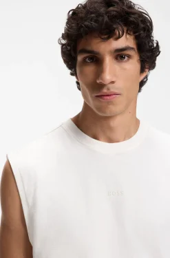 Ärmelloses T-Shirt aus elastischer Baumwolle mit Slub-Effekt