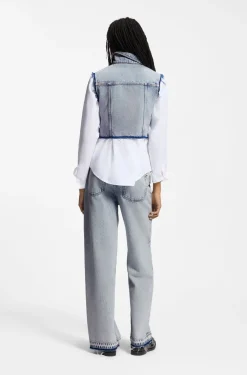 Ärmellose Weste aus azurblauem Denim in Cropped-Länge