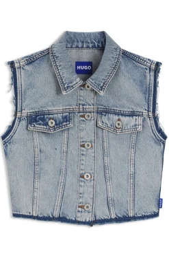 Ärmellose Weste aus azurblauem Denim in Cropped-Länge
