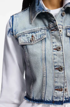Ärmellose Weste aus azurblauem Denim in Cropped-Länge