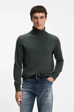 Rollkragenpullover aus Baumwoll-Mix mit Kaschmir und Logo-Aufnäher