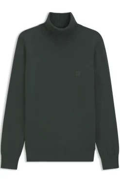 Rollkragenpullover aus Baumwoll-Mix mit Kaschmir und Logo-Aufnäher