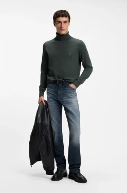 Rollkragenpullover aus Baumwoll-Mix mit Kaschmir und Logo-Aufnäher