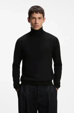 Rollkragenpullover aus Merinowolle mit Logo-Stickerei
