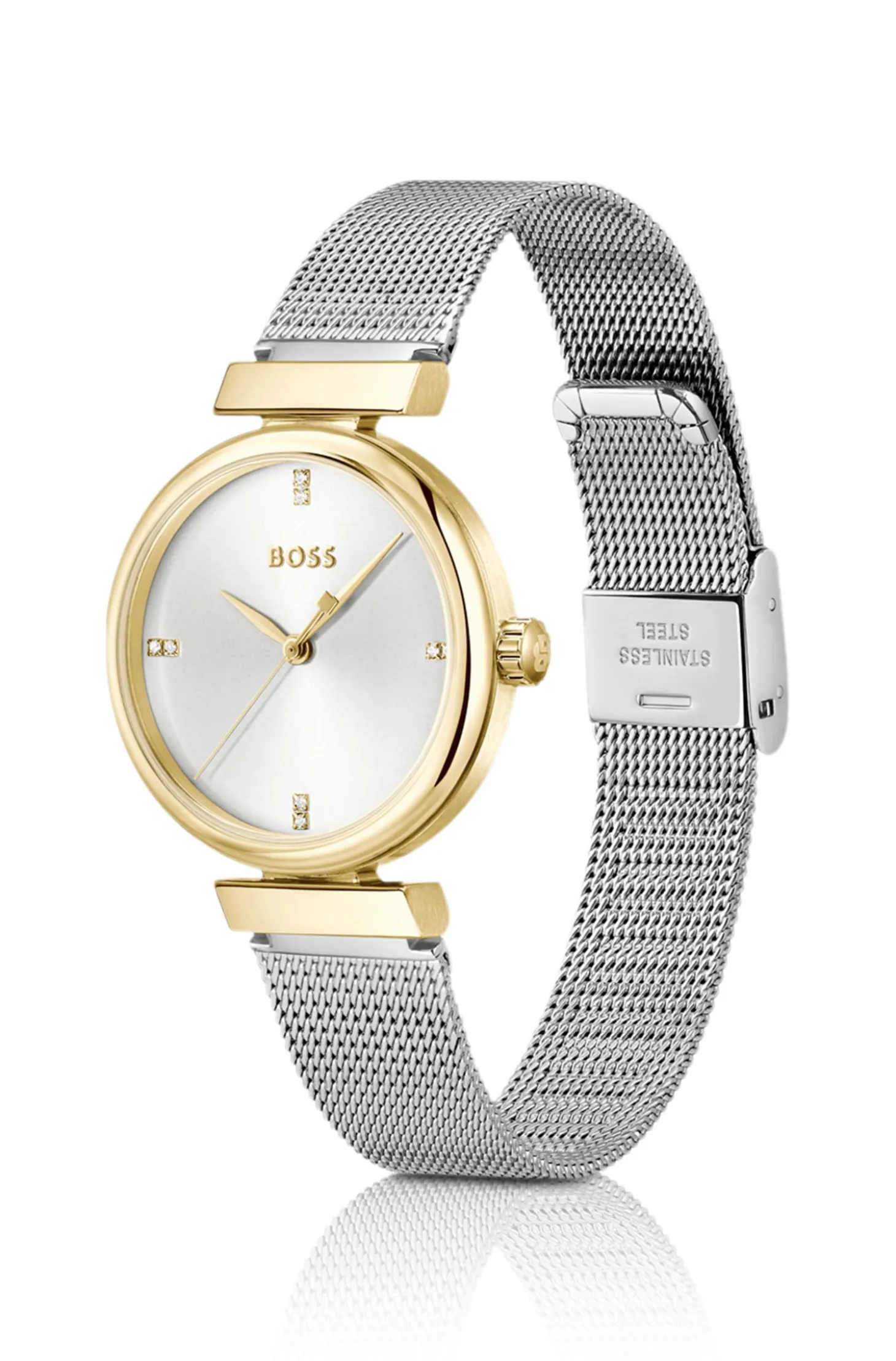 Rosehill goldfarbene Uhr mit silberfarbenem Mesh-Armband