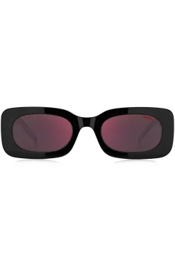 Rot-schwarze Acetat-Sonnenbrille mit abnehmbarem Slogan-Riemen