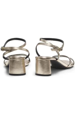 Sandalen aus Metallic-Leder mit Blockabsatz
