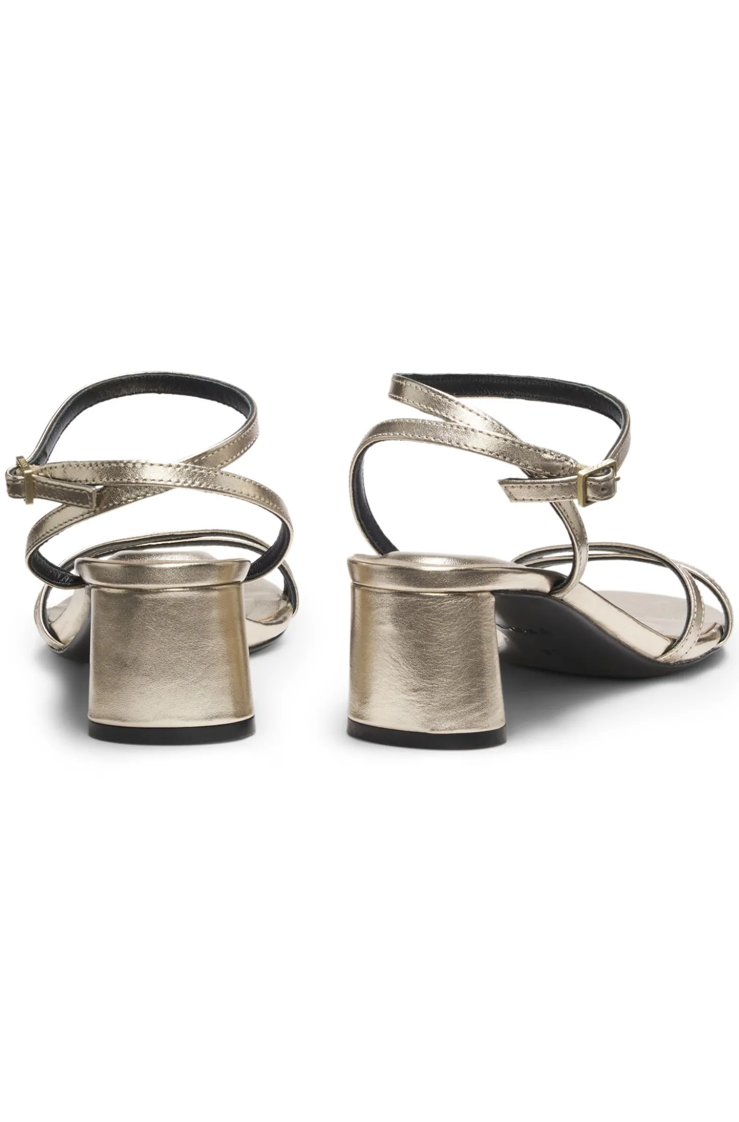 Sandalen aus Metallic-Leder mit Blockabsatz