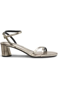Sandalen aus Metallic-Leder mit Blockabsatz