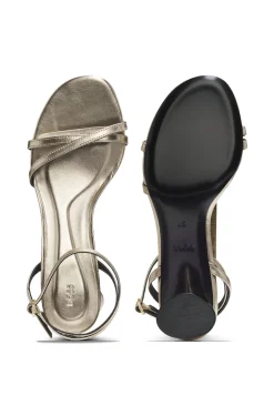 Sandalen aus Metallic-Leder mit Blockabsatz