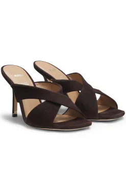 Sandalen aus Veloursleder mit überkreuzten Riemchen