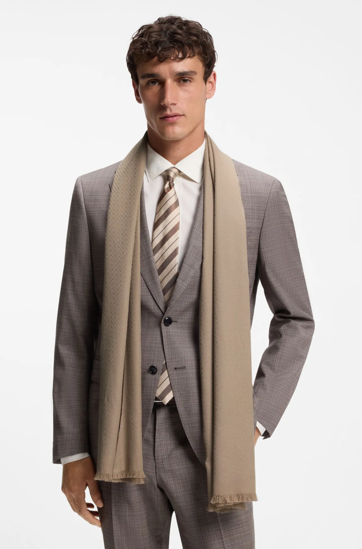 Schal aus Baumwoll-Mix mit Wolle und Monogramm-Muster