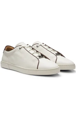 Schnür-Sneakers aus genarbtem italienischem Leder