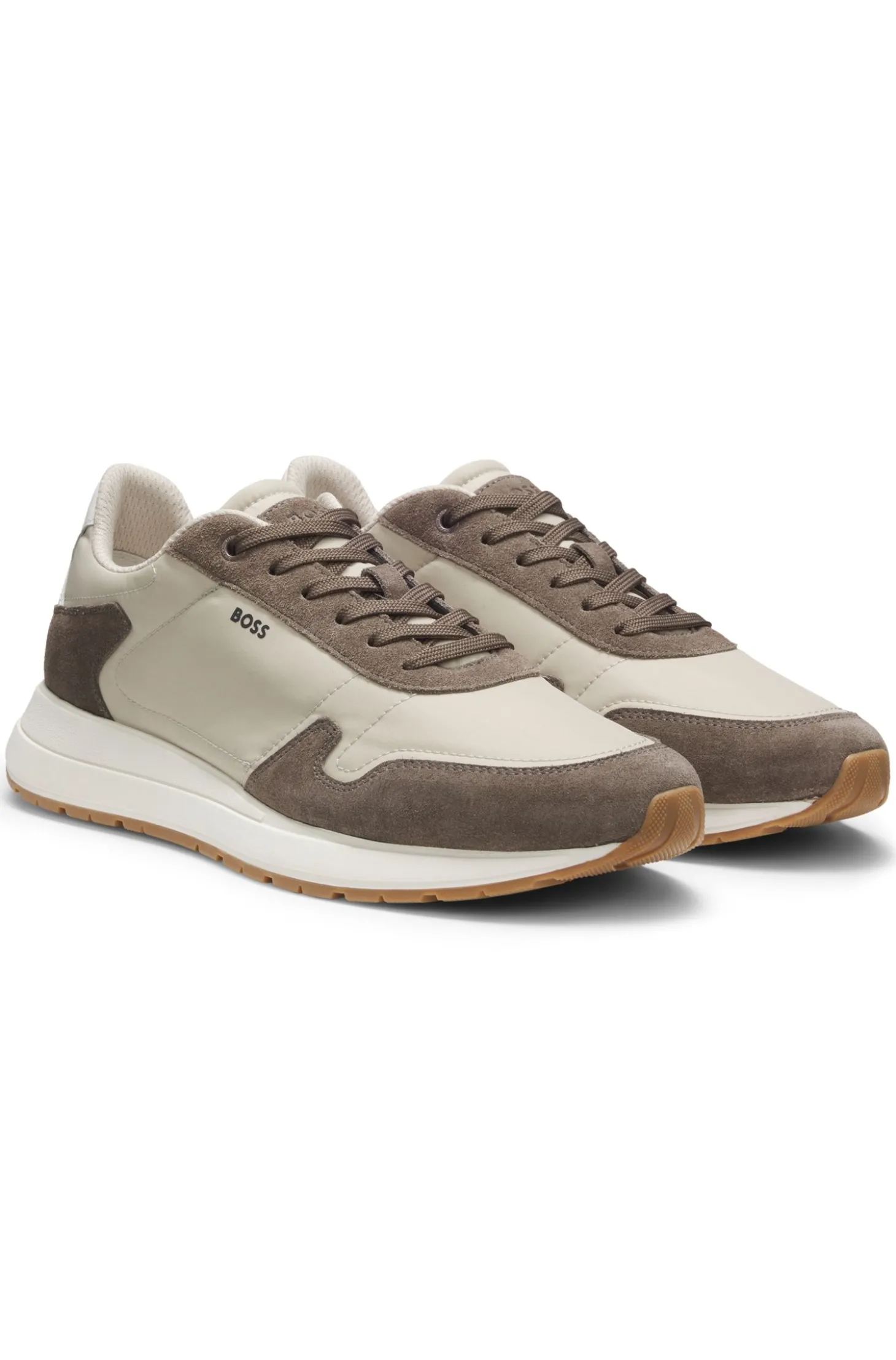 Schnür-Sneakers aus leichtem Gewebe mit Veloursleder-Details