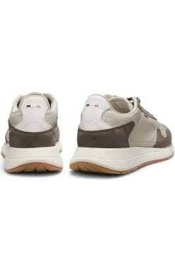 Schnür-Sneakers aus leichtem Gewebe mit Veloursleder-Details