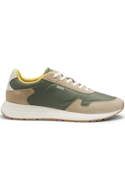 Schnür-Sneakers aus leichtem Gewebe mit Veloursleder-Details