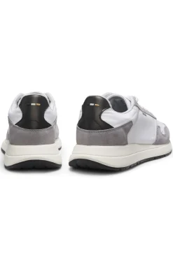 Schnür-Sneakers aus leichtem Gewebe mit Veloursleder-Details