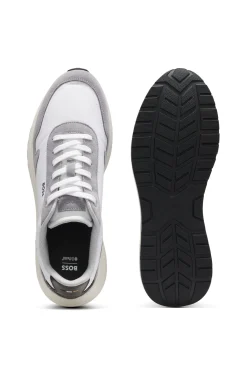 Schnür-Sneakers aus leichtem Gewebe mit Veloursleder-Details