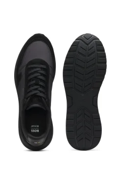 Schnür-Sneakers aus leichtem Gewebe mit Veloursleder-Details