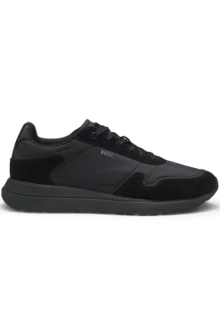 Schnür-Sneakers aus leichtem Gewebe mit Veloursleder-Details