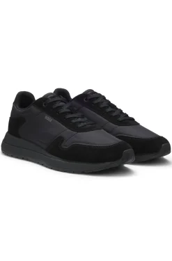 Schnür-Sneakers aus leichtem Gewebe mit Veloursleder-Details