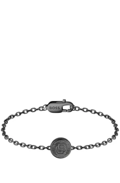 Schwarz beschichtetes Armband mit Double-B-Monogramm-Medaillon