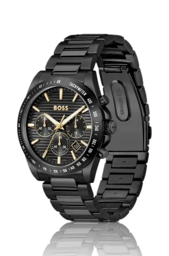 Schwarz beschichtete Uhr mit tonalem H-Gliederarmband