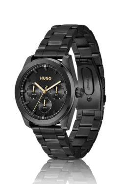 Schwarz beschichtete Uhr mit tonalem Zifferblatt und Gliederarmband
