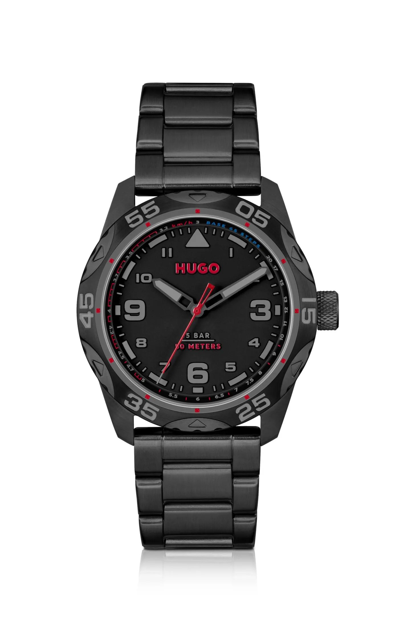 Schwarz beschichtete Uhr mit Gliederarmband