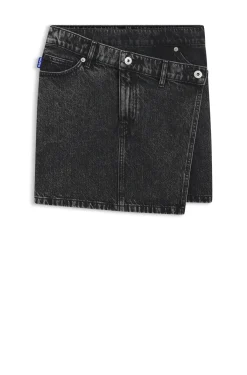 Schwarzer Denim-Rock mit asymmetrischem Bund
