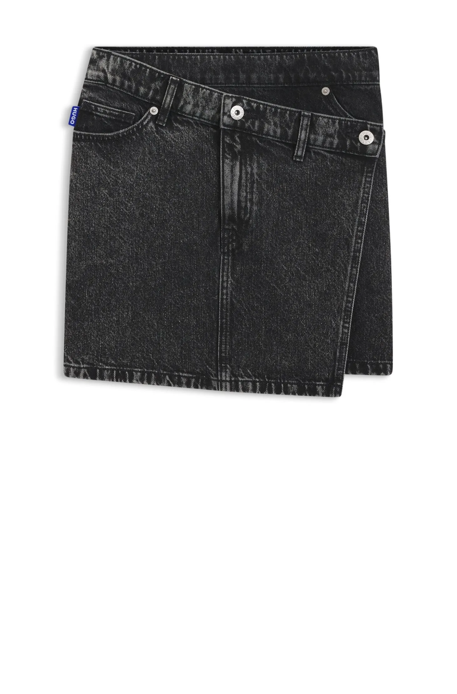 Schwarzer Denim-Rock mit asymmetrischem Bund