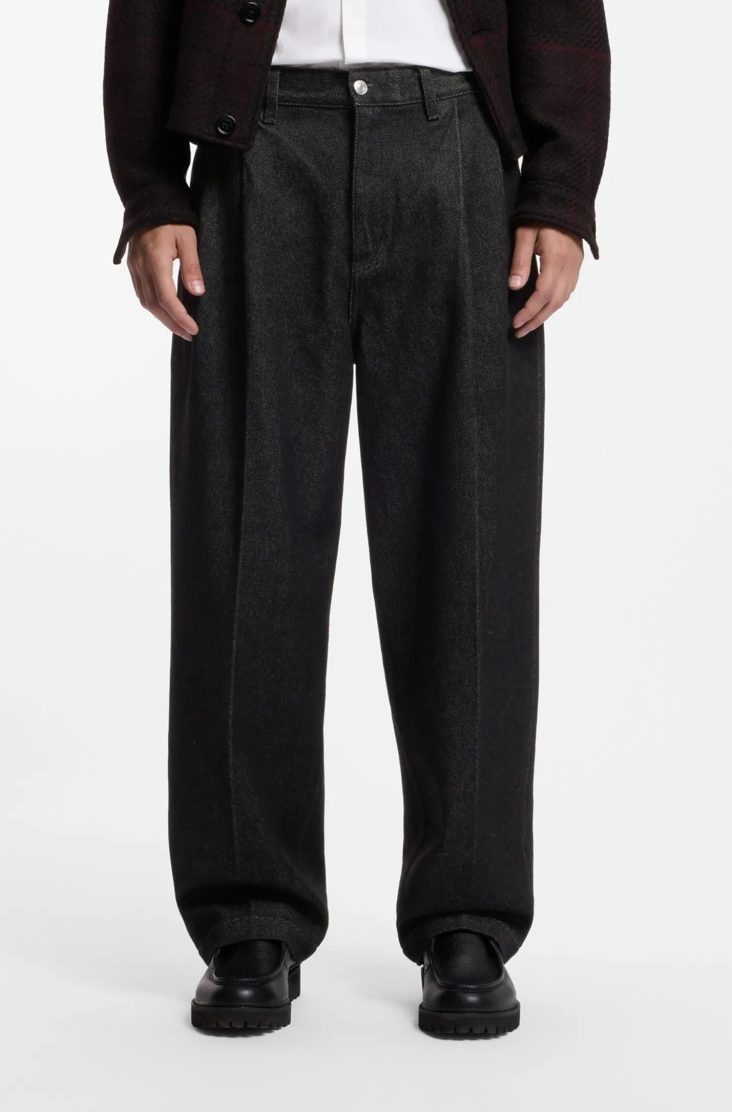 Schwarze Relaxed-Fit Jeans aus schwerem Denim