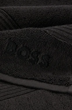 Schwarzes Duschtuch aus Baumwolle mit Logo-Stickerei