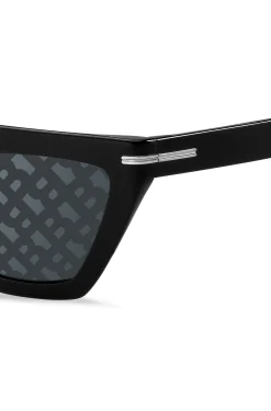 Schwarze Sonnenbrille aus Acetat mit Monogramm-Muster auf den Gläsern