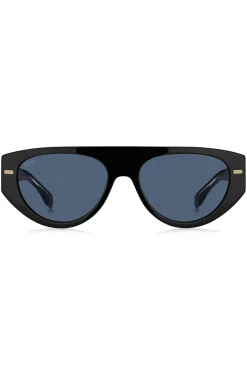 Schwarze Sonnenbrille aus Bio-Acetat mit gemusterten Nieten
