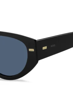 Schwarze Sonnenbrille aus Bio-Acetat mit gemusterten Nieten