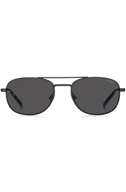 Schwarze Sonnenbrille mit blauen Details