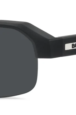 Schwarze Sonnenbrille mit Einsatz am Bügel und Logo