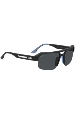 Schwarze Sonnenbrille mit Einsatz am Bügel und Logo